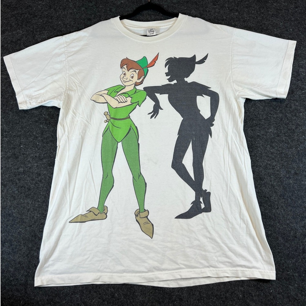 Vintage 90s Disney Store Peter Pan Shadow Graphic Shirt Mens OSFA White Cartoon